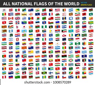All official national flags of the world . Waving design . Vector .