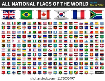 All official national flags of the world . Roll up design . Vector .