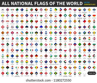 All official national flags of the world . Diamond or rhomboid shape design . Vector .