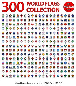 All official national flags of the world . circular design. 300 national flags of the world