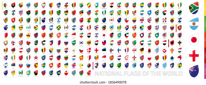 All Official National Flags of the World in Rugby Style. Big Rugby icon set with preview flag of South Africa, Argentina, Japan, England, New Zealand.