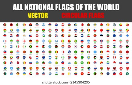 All official national flags of the world . Circular design . Vector EPS10.