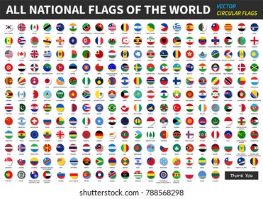 Todas las banderas nacionales oficiales del mundo . diseño circular . Vector .