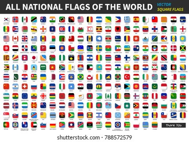 All official national flags of the world . Square design . Vector .