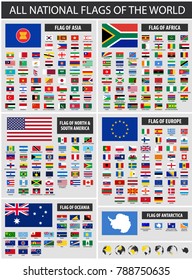 All official national flags of the world and country name . Simple style . Vector .