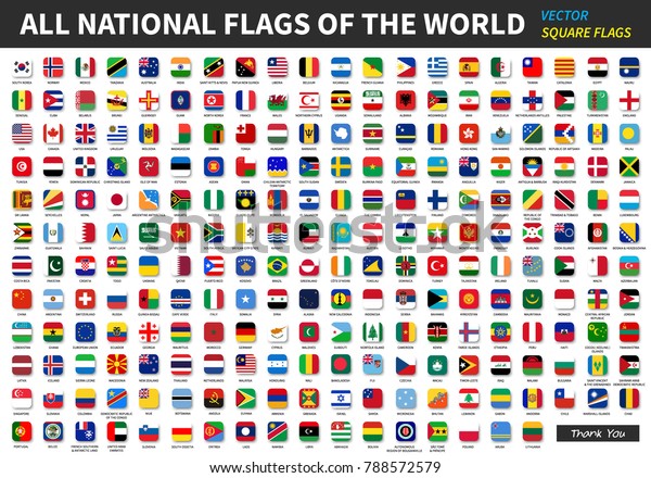All Official National Flags World Square Stock Vector Royalty Free