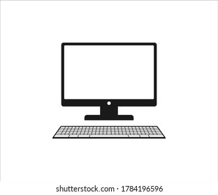 all in one computer desktop and the keyboard in front view with blank screen display vector design illustration template