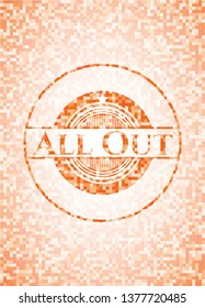 All Out abstract emblem, orange mosaic background