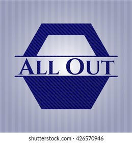 All Out badge with denim background
