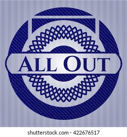 All Out emblem with jean background