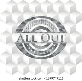 All Out grey emblem with geometric cube white background
