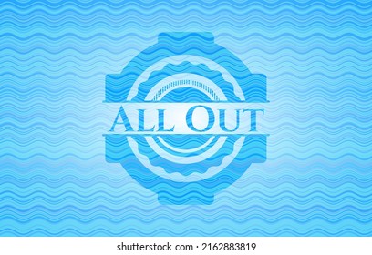 All Out sky blue water wave emblem. Vector Illustration. Detailed. 