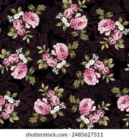 All over abstracted vector floral pattern on black background