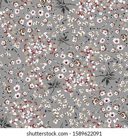 all over brown small vector flowers pattern on grey background
