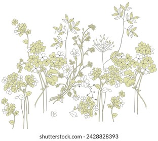 All over cream seamless vector flowers with leaves pattern on light color background illustration pattern with vertical stripes of floral ornament