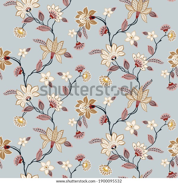 All Over Cream Seamless Vector Flowers Stock Vector (Royalty Free ...