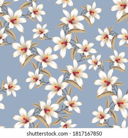 todo sobre el patrón de flores vectoriales crema en fondo azul