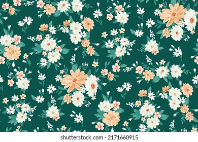 All over floral pattern with decorative flower on lea for digital background and clothing in liberty style ,botanical vector template