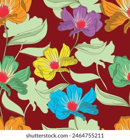 All Over Flower Digital Gedrucktes Muster Digitales Textildesign Handzeichnung Motive Schöne Blumen Abstrakte geometrische nahtlose Muster.