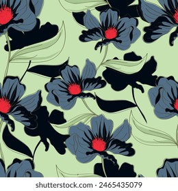 All Over Flower Digital Printed pattern Digital textile design hand draw motifs beautiful flowers abstract geometric seamless patterns.