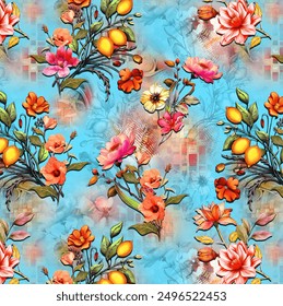 All Over Flower Pattern motif with abstract flor Pakistani Digital Print Design