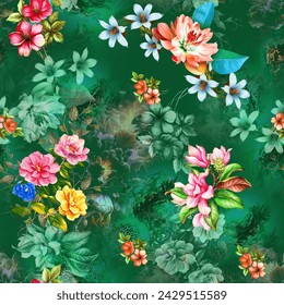 All Over Flower Pattern Pakistani Digital Print Design 