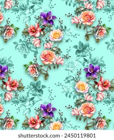 All Over Flower Pattern Pakistani Digital Print Design