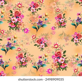 All Over Flower Pattern Pakistani Digital Print Design Botanical and watercolor Pastel Ground Seamless