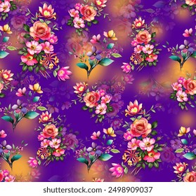 All Over Flower Pattern Pakistanisch Digital Print Design Botanisch und Aquarell Pastell Boden nahtlos