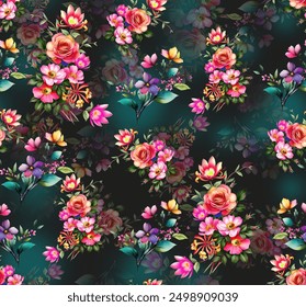 All Over Flower Pattern Pakistani Digital Print Design Botanical and watercolor Pastel Ground Seamless