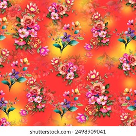 All Over Flower Pattern Pakistani Digital Print Design Botanical and watercolor Pastel Ground Seamless