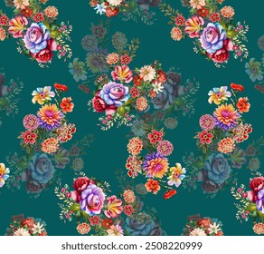 All Over Flower Pattern Pakistani Digital Print Design abstract floral leafs all over patterns.
 