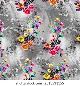 All Over Flower Pattern Pakistani Digital Print Design Seamless beautiful digital Red Flowers motif with abstract flora