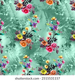 All Over Flower Pattern Pakistani Digital Print Design Seamless beautiful digital Red Flowers motif with abstract flora