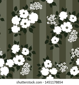 all over flowers bunches pattern on stripe background