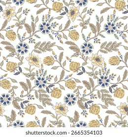 em todas as flores padrão sem costura para desenhos têxteis, amarelo e bege Padrão de flores selvagens Retro nos muitos tipos de florais. ramos de flores botânicas criativas isolados no fundo branco. 