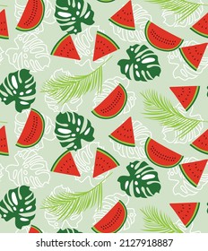 all over fruit and leaves pattern on green background