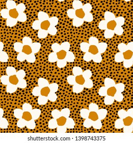 ALL OVER GEOMETRIC FLOWERS AND DOTS PATTERN, GEOMETRIC VECTOR PRINT