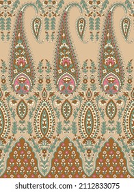 all over geometrical border vector paisley pattern on brown background