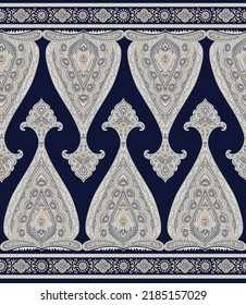 all over geometrical border vector paisley pattern on navy background