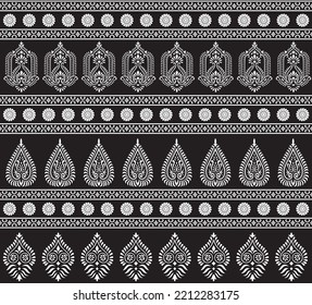 all over geometrical border vector paisley pattern on black and white background