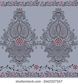 Todo el patrón geométrico del Vector del borde Paisley en fondo gris