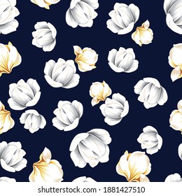 all over grey vector flowers pattern on navy background
