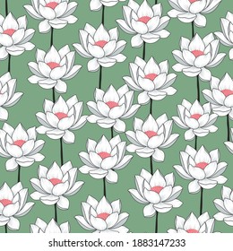 all over grey vector flowers pattern on green background