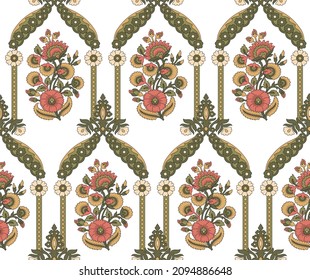 all over Mughal motif vector paisley pattern on white background 