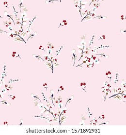 all over orange small flowers bunches pattern on pink background