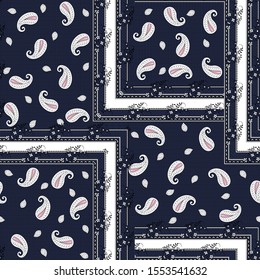 all over paisley with bandanna pattern on stripe navy  background