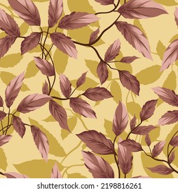 all over pink vector stock leaves pattern on yellow background