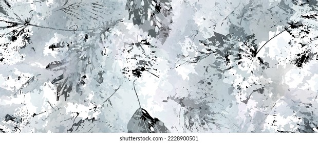 All Over Print. Neutral Tree Leaf Seamless Pattern. Leaves Trees, Shrubs Stamp Effect. Texture Spots Watercolor Overlay. Transparency Wallpaper Rustic Modern Design. Fancy Delicate Fabric Textile.