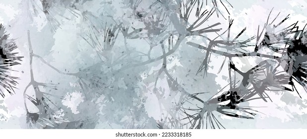 Überall auf Druck. Neutrales Baumleder Nahtloses Muster. Blättert Bäume, Stempeleffekt von Shrubs. Textur Spots Wasser Farbe Overlay. Transparentes Bildschirmhintergrund Rustikales modernes Design. Fancy Delicate Stoff Textil.